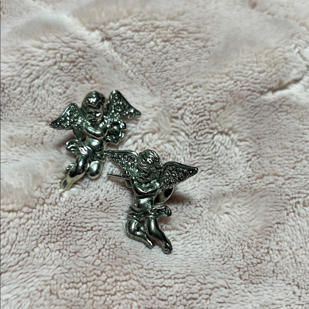 Avon Silver Angel Brooch Set